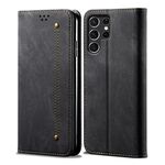 Per Samsung Galaxy S25 Ultra 5G Custodia in pelle con flip orizzontale stile casual con texture denim (nero)