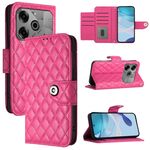 Custodia per cellulare in pelle con texture rombica Neo per Tecno Pova 6 con cordino (rosa rosso)