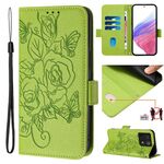 Per Xiaomi 14T Custodia in pelle antifurto RFID con motivo a rose in rilievo (verde)