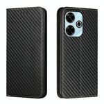 Per Xiaomi Redmi 13 4G Custodia per telefono in pelle con vibrazione magnetica con struttura in fibra di carbonio (nera)