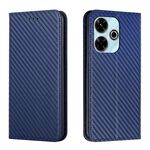Per Xiaomi Redmi 13 4G Custodia per telefono in pelle con texture in fibra di carbonio e magnetica (blu)