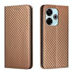 Per Xiaomi Redmi 13 4G Custodia per telefono in pelle con chiusura magnetica in fibra di carbonio (marrone)