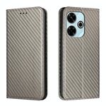 Per Xiaomi Redmi 13 4G Custodia per telefono in pelle con texture in fibra di carbonio e magnetica (grigio)