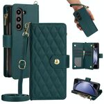 Per Samsung Galaxy Z Fold6 Rhombic Zipper Card Wallet Custodia in pelle per telefono con cordino (verde)