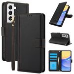 Per Samsung Galaxy S22+ 5G Custodia in pelle con slot per schede di colore puro con doppio cordino (nero)