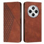Per Redmi 14C 4G Custodia per telefono in pelle magnetica con effetto pelle con cuciture a diamante (marrone)