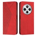 Per Redmi 14C 4G Custodia per telefono in pelle magnetica con effetto pelle con cuciture a diamante (rosso)