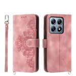 Per Xiaomi 14T Pro Custodia in pelle con motivo a fiori in rilievo e portafoglio (rosa)