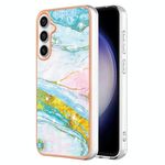 Per Samsung Galaxy S24 FE 5G Custodia per telefono antiurto in TPU IMD a doppio lato con motivo in marmo galvanico (verde 004)