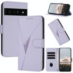 Per Google Pixel 6 Pro Custodia per telefono in pelle con fibbia a motivo triangolare (viola chiaro)