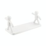 2 pezzi Mensola portaoggetti da parete a forma di piccola persona, semplice, con ventosa, per il bagno e per i cosmetici (bianco)