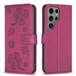 Per Samsung Galaxy S25 Ultra 5G Custodia per telefono in pelle goffrata a quattro foglie (rosso rosa)
