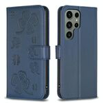 Per Samsung Galaxy S25 Ultra 5G Custodia per telefono in pelle goffrata a quattro foglie (blu)