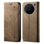 Per vivo X200 Pro mini Custodia in pelle con texture denim Flip (cachi)
