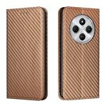 Per Redmi 14C 4G Custodia per telefono in pelle con texture in fibra di carbonio e magnetica (marrone)