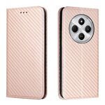 Per Redmi 14C 4G Custodia per telefono in pelle con flip magnetico in fibra di carbonio (oro rosa)