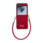 Per Samsung Galaxy Z Flip6 Custodia per telefono comoda e corta in peluche con copertura completa e cinturino da polso (rosso)