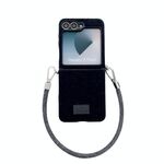 Per Samsung Galaxy Z Flip6 Custodia per telefono comoda e corta in peluche con copertura completa e cinturino da polso (nero)