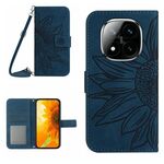 Per Redmi Note 14 Pro+ 5G Custodia in pelle con stampa a fiore di sole e cordino (blu inchiostro)