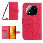 Per Redmi Note 14 Pro+ 5G Custodia in pelle con stampa a fiore di sole e cordino (rosso rosa)