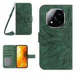 Per Redmi Note 14 Pro+ 5G Custodia in pelle con stampa a fiore di sole e cordino (verde)