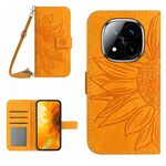 Per Redmi Note 14 Pro+ 5G Custodia in pelle con stampa a fiore di sole e cordino (giallo)