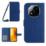Per Redmi Note 14 Pro+ 5G Custodia in pelle con stampa a fiore di sole e cordino (blu scuro)