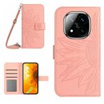 Per Redmi Note 14 Pro+ 5G Custodia in pelle con stampa a fiore di sole e cordino (rosa)
