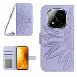 Per Redmi Note 14 Pro+ 5G Custodia in pelle con stampa a fiore di sole e cordino (viola)