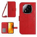Per Redmi Note 14 Pro+ 5G Custodia in pelle con stampa a fiore di sole e cordino (rosso)