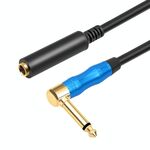 Cavo audio per chitarra elettrica da 6,35 mm 1/4 TRS maschio mono gomito a femmina, lunghezza: 1 m (nero blu)