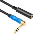 Cavo audio per chitarra elettrica da 6,35 mm 1/4 TRS maschio stereo a gomito femmina, lunghezza: 1 m (nero blu)