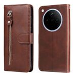 Per OPPO Find X8 Custodia per telefono in pelle con cerniera e texture di vitello alla moda (marrone)