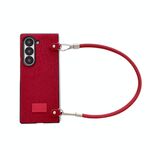 Per Samsung Galaxy Z Fold6 5G Custodia per telefono comoda e corta in peluche con copertura completa e cinturino da polso (rosso)