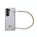 Per Samsung Galaxy Z Fold6 5G Custodia per telefono comoda e corta in peluche con copertura completa e cinturino da polso (bianco)