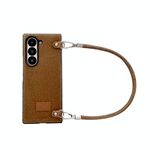 Per Samsung Galaxy Z Fold6 5G Custodia per telefono comoda e corta in peluche con copertura completa e cinturino da polso (marrone)