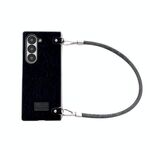 Per Samsung Galaxy Z Fold6 5G Custodia per telefono comoda e corta in peluche con copertura completa e cinturino da polso (nero)