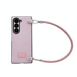 Per Samsung Galaxy Z Fold6 5G Custodia per telefono comoda e a copertura totale in peluche corto con cinturino da polso (rosa)