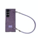 Per Samsung Galaxy Z Fold6 5G Custodia per telefono comoda e corta in peluche con copertura completa e cinturino da polso (viola)