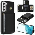 Per Samsung Galaxy S22+ 5G Custodia per telefono con tre scomparti per carte di credito e cordino lungo (nero)