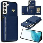Per Samsung Galaxy S22+ 5G Custodia per telefono con tre scomparti per carte di credito e cordino lungo (blu)