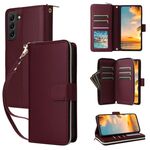 Per Samsung Galaxy S22+ 5G Custodia in pelle con cerniera e nove slot per carte (rosso vino)