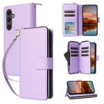 Per Samsung Galaxy S24 FE 5G Custodia in pelle con cerniera e nove slot per carte (viola)