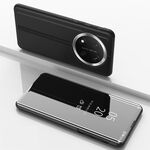 Custodia per telefono in pelle con flip orizzontale a specchio placcato per Honor X9c con supporto (nero)