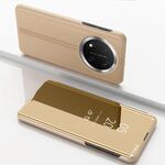 Custodia per telefono in pelle con flip orizzontale a specchio placcato per Honor X9c con supporto (oro)