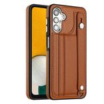 Custodia per telefono in pelle antiurto per Samsung Galaxy A04 4G con cinturino da polso (marrone)