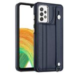 Custodia per telefono in pelle antiurto per Samsung Galaxy A73 5G con cinturino da polso (blu)