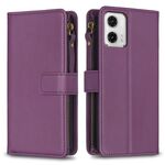 Per Motorola Moto G73 5G 9 slot per schede con cerniera portafoglio in pelle flip custodia per telefono (viola scuro)