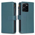 Per vivo Y35 4G / Y22s 9 slot per schede con cerniera portafoglio in pelle custodia per cellulare (verde)