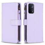 Per OPPO A74 5G / A93 5G / A54 5G 9 slot per schede Portafoglio con cerniera Custodia in pelle per cellulare (viola chiaro)